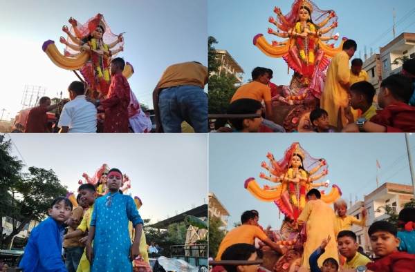 असमः विश्वनाथ में मां दुर्गा प्रतिमा विसर्जन का दृश्य
