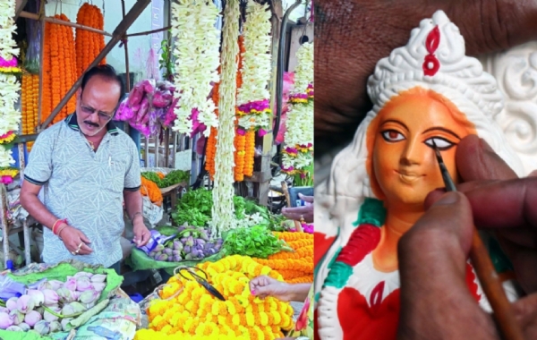 फूलों की दुकान और मां लक्ष्मी की मूर्ति फूलों की दुकान और मां लक्ष्मी की मूर्ति