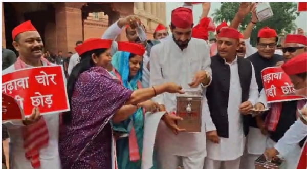 प्रदर्शन करते हुए सपा सांसद प्रदर्शन करते हुए सपा सांसद