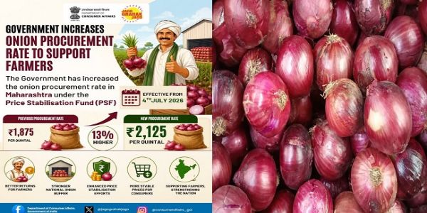 सरकारले प्याज खरिद मूल्य १३ प्रतिशत बढाएर प्रतिक्विन्टल २,१२५ रुपियाँ पुर्यायो