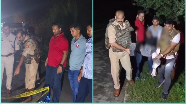 मुठभेड़ में घायल बदमाश को ले जाती पुलिस