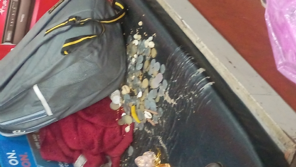 दुकान में बिखरे सिक्के