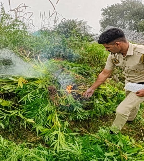 अवैध भांग की खेती नष्ट करती पुलिस
