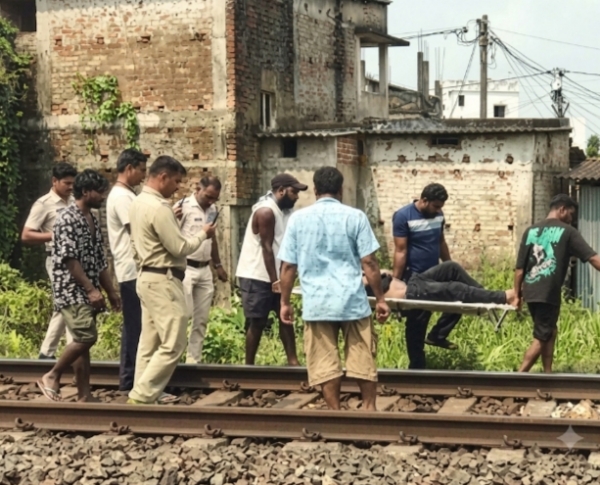 शव को ले जाते हुए पुलिसकर्मी